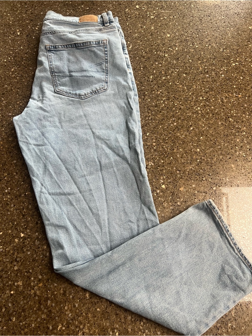 American Eagle Super High Rise Light Blue Straight Jeans Size 12 Stretch Classic